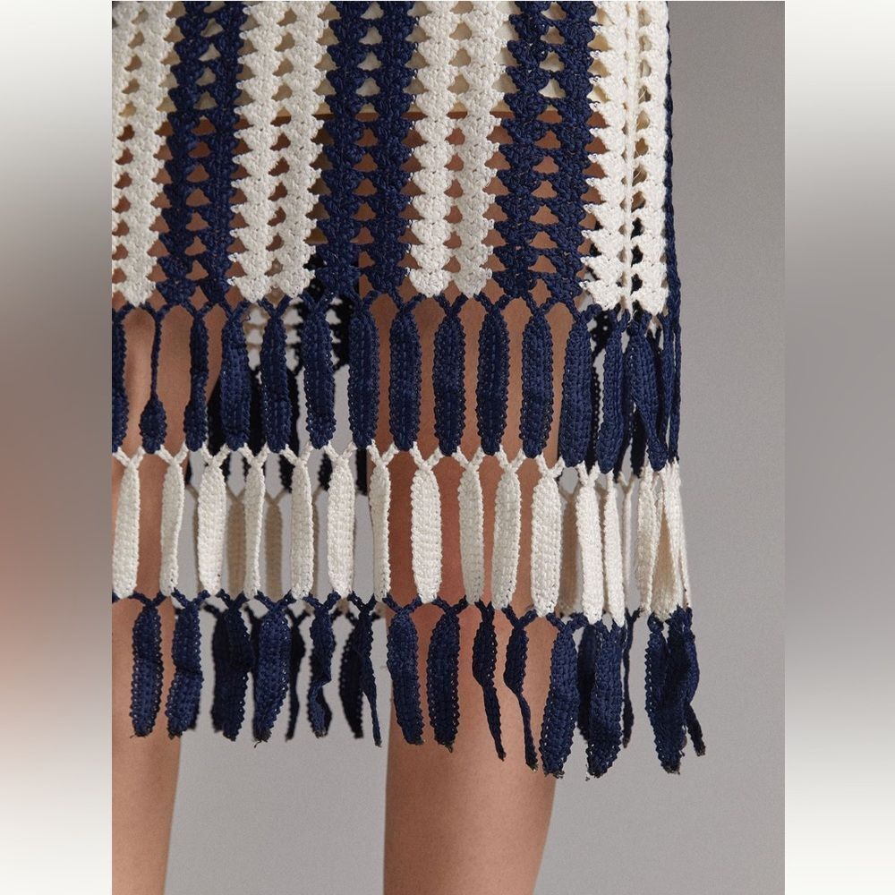 NWT Eva Franco Crochet Skirt Blue White Anthropologie Large - Picture 5 of 11